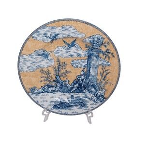 American Atelier English Toile 5076 Blue Yellow Porcelain Plate Pastoral Scene